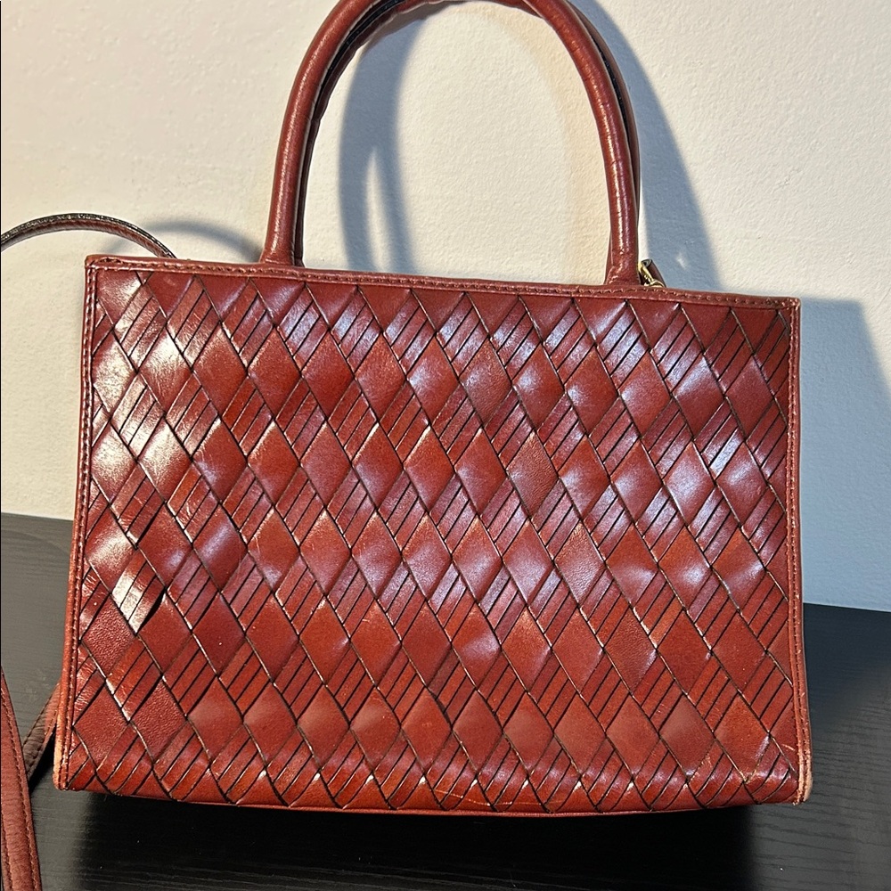 Etienne Aigner Rich Brown Woven Shoulder Bag